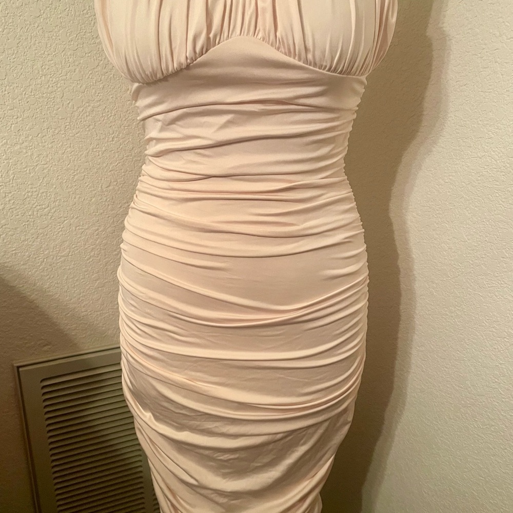 Elegant Cream Ruched Dress